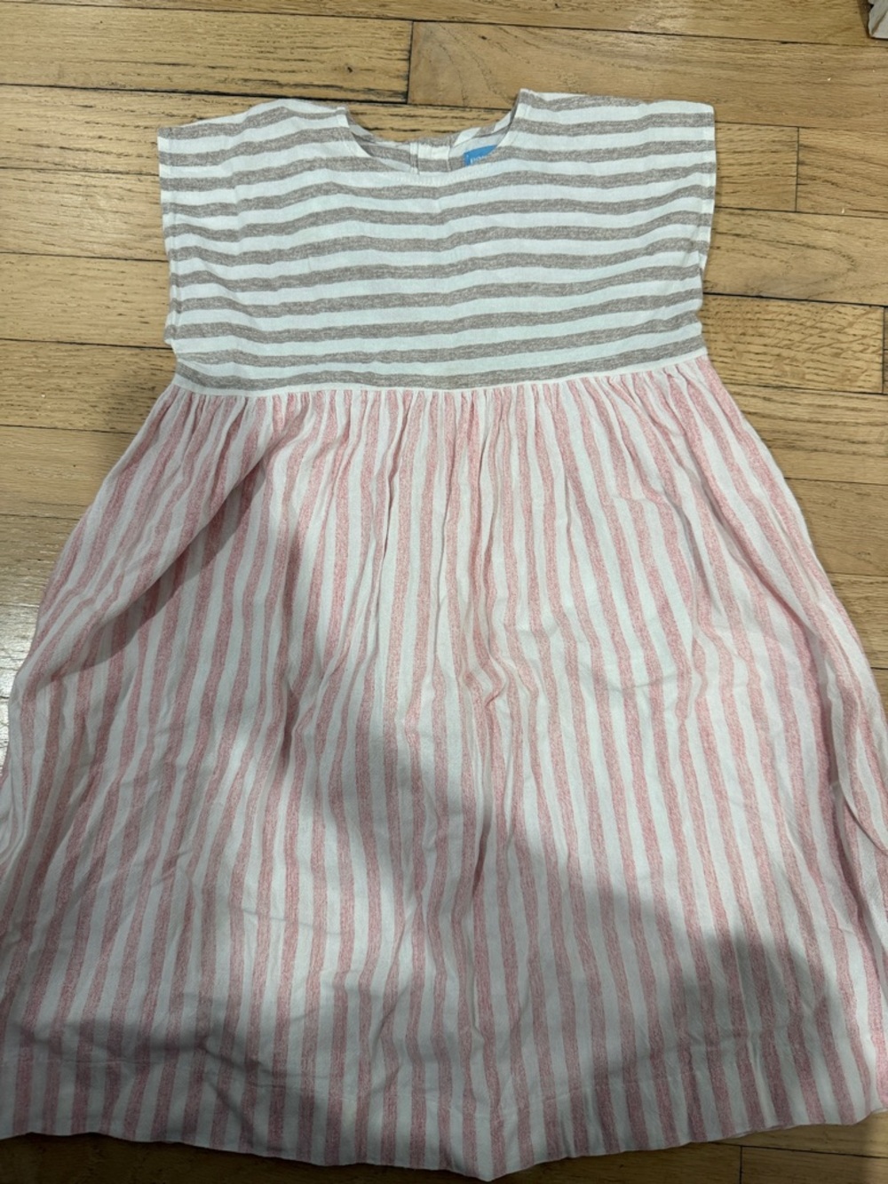 Girls Pink and Cream Striped Cotton Dress